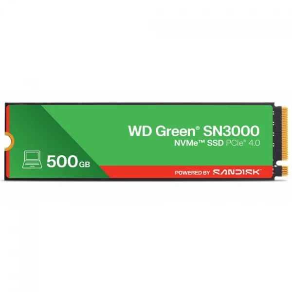 SSD WD Green SN3000, 500GB, M.2 2280, PCIe NVMe, Leitura 5000MB/s, Gravacao 4100MB/s, WDS500G4G0E