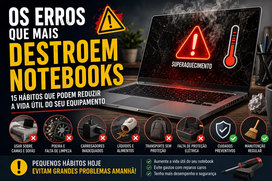 Os Erros Que Mais Destroem Notebooks: 15 Hábitos Que Podem Reduzir a Vida Útil do Seu Equipamento